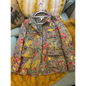 Women's H&M Olive Green Floral Utility Jacket Size 4